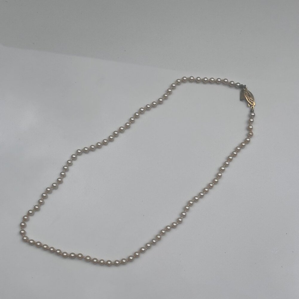 Vintage Gold-Tone Pearl Necklace with Filigree Clasp